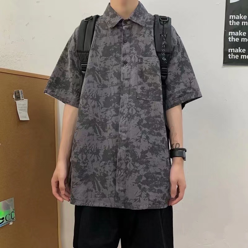 Hàn Quốc bôngáo sơ mi nam ngắn tayÁo Sơ Mi Ngắn Tay Phong Cách Đường Phố Cá Tính Cho Nam unisex áo thun kiểu nữ
