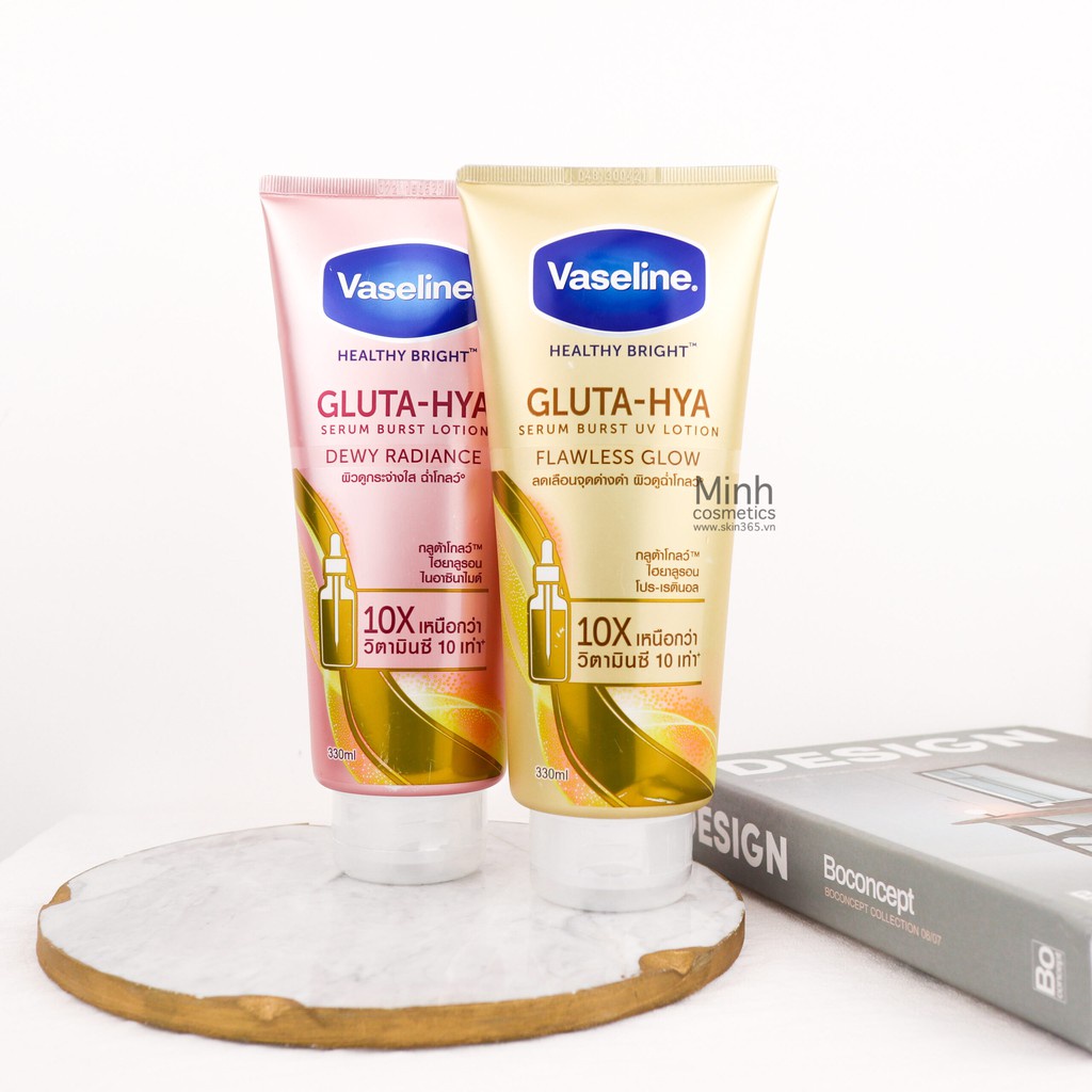 Sữa Dưỡng Thể Vaseline Trắng Da, Mờ Thâm Healthy Bright Gluta Hya Serum 10X Thái Lan 330 ml (Ngày Và Đêm)