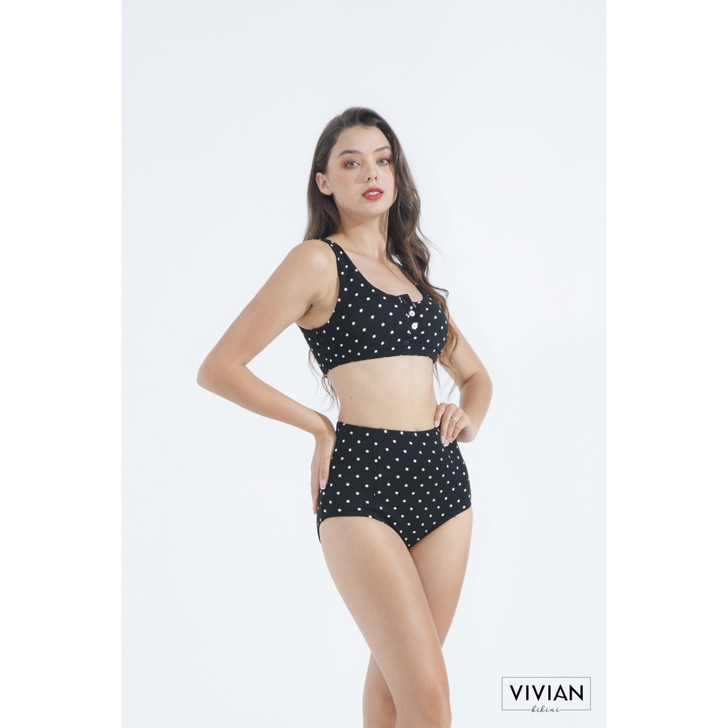 Đồ bơi nữ cao cấp 𝐕𝐈𝐕𝐈𝐀𝐍 dạng hai mảnh lưng cao đính nút - Chấm bi - VP009_DOT