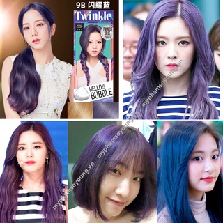 Thuốc Nhuộm Tóc gội nhuộm Hello Bubble Foam Mise En Scene màu Tím Xanh Twinkle Blue