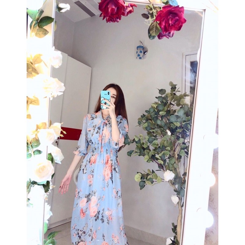 váy maxi voan tiểu thư vintage sang trọng freesize, đầm maxi dáng dài - Xưởng may Ái Nhi  ྇