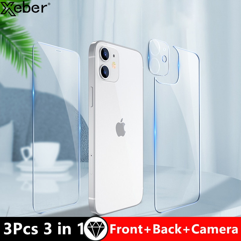 Kính cường lực trước + sau 3 trong 1 cho iPhone 12 13 Pro 11 Pro Max Mini
