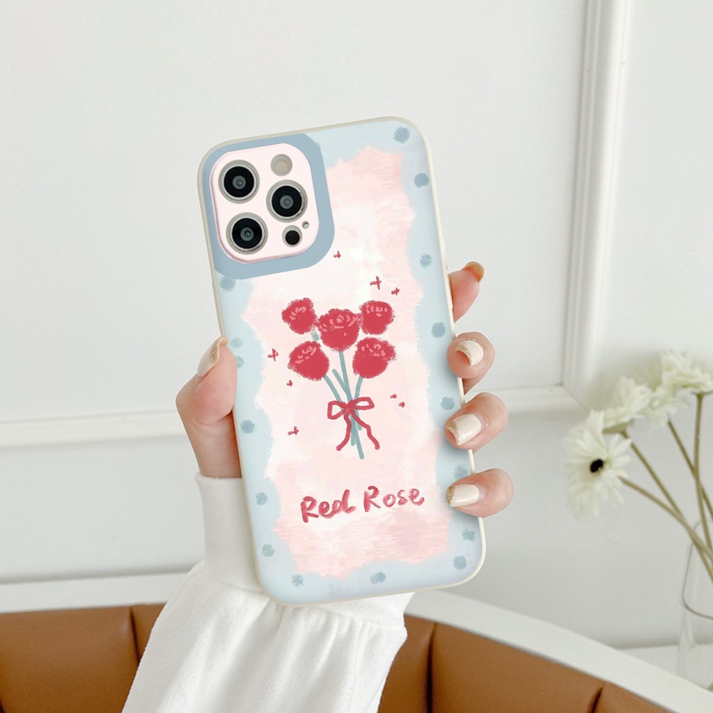 Ốp lưng case iphone vẽ tay xinh xắn vuông cạnh Ốp iphone Hình Hoa Hồng Iphone 13 11 11pro 12 12pro Max 7 8 Plus Xs Max X