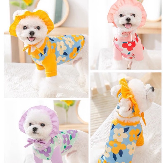 Quần áo thú cưng - Đồ bộ hoa nhí năng động mặc được 2 kiểu cho chó mèo