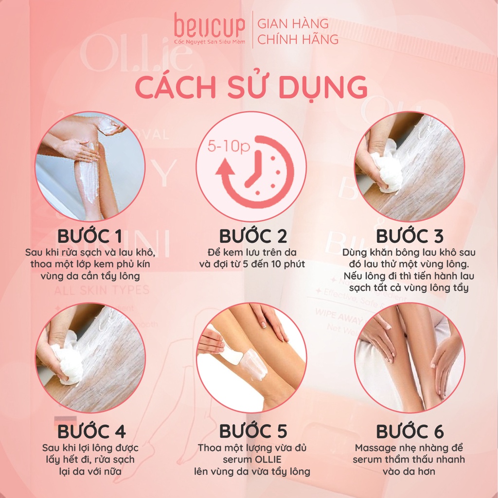 Kem tẩy lông OLLIE , tẩy lông vùng kín, nách, tay, chân, triệt lông an toàn không đau rát dung tích 50ml