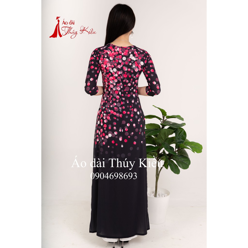 Áo dài truyền thống thiết kế may sẵn tết cách tân nữ nền đen chấm bi hồng K30 Thúy Kiều mềm mại co giãn áo dài giá rẻ