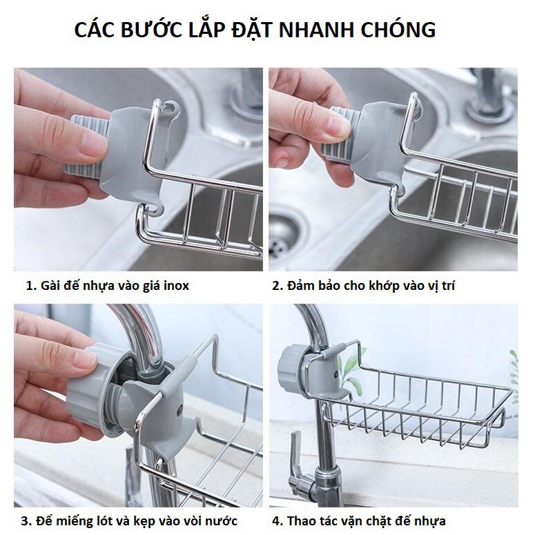 Giá Inox Treo Vòi Nước Cho Nhà Bếp, Giá Để Đồ Như Giẻ Rửa Bát, Chén Đĩa và Miếng Cọ Nồi, Chảo, Kingler 4010