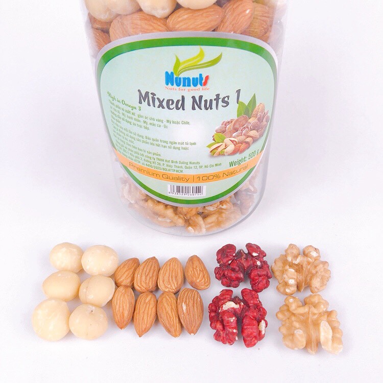 500G MÃ N1✅ Mix hạt dinh dưỡng gồm 4 loại (hạt macca, hạt hạnh nhân , óc chó vàng, óc chó đỏ) đã tách vỏ, sấy g | BigBuy360 - bigbuy360.vn