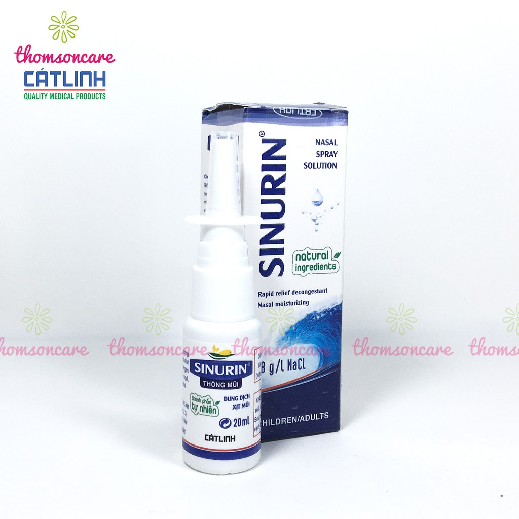 Xịt mũi Sinurin lọ 20ml giảm ngạt thông mũi xoang, dị ứng thời tiết của dược Cát Linh từ muối biển ưu trương