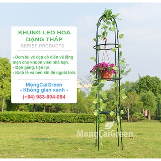 Khung tháp leo hoa hồng màu xanh đen - khung trụ cho hoa leo xanh đen