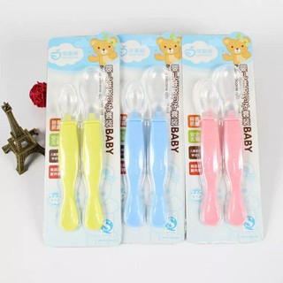 Bộ 2 thìa silicon siêu mềm ăn dặm cho bé, Thìa muỗng ăn dặm silicon 2 đầu cho bé