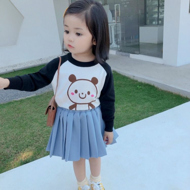 Áo Sweater Dệt Kim Mỏng Dáng Rộng In Hoạt Hình Thời Trang Thu Đông Cho Bé