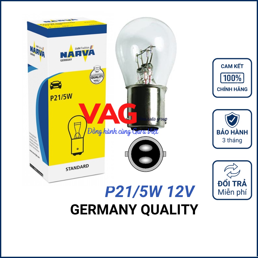 Bóng đèn phanh ô tô, xe máy chân cài P21/5W 12V chính hãng NARVA từ Đức