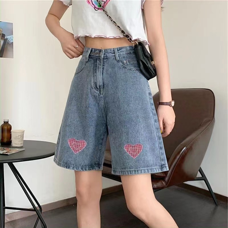 Quần short denim SUXI lưng cao dáng rộng màu trơn dễ phối đồ thời trang mùa hè cho nữ