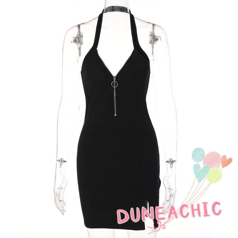 DUNEA Đầm Cổ Chữ V Hở Lưng Xẻ Tà Thời Trang Mùa Hè Cho Nữ