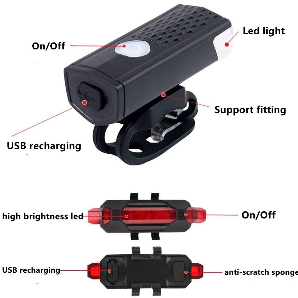 Bộ Đèn Pha LED Sạc USB Gắn Phía Trước Và Sau Lưng Dành Cho Xe Đạp MTB