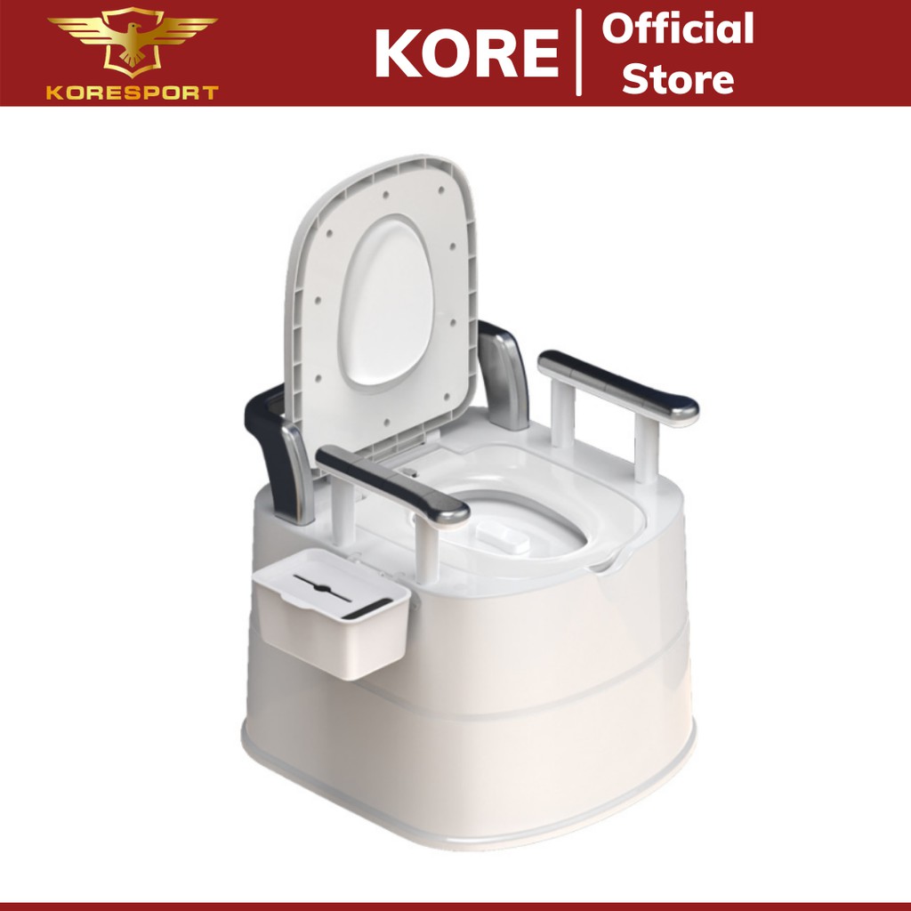 Bồn cầu di động, toilet khử mùi dành cho người già, có tay vịn, tựa lưng, nhựa ABS siêu bền