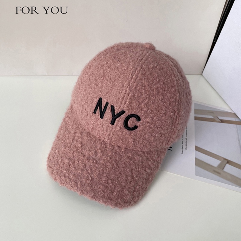 Nón Kết Vải Lông Cừu Thêu Chữ NYC Thời Trang Hàn Quốc Dễ Phối Đồ Cho Nữ