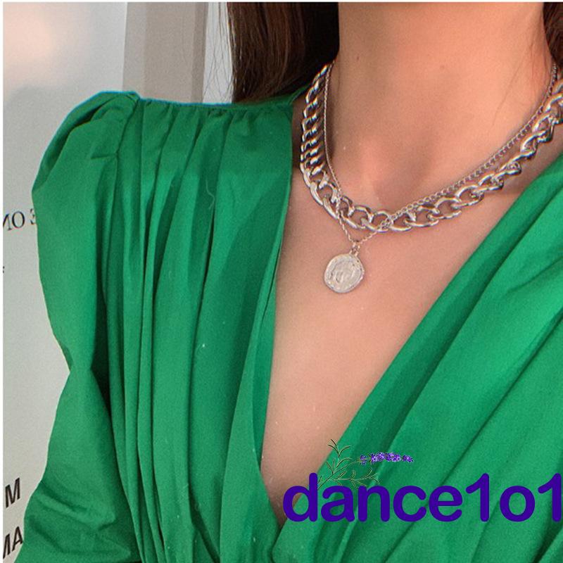 Vòng cổ hai lớp mặt đồng xu phong cách vintage