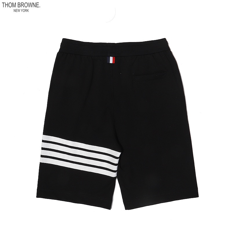 Quần đùi TB THOM BROWNE 280g vải terry cotton in họa tiết cổ điển màu đen/trắng tùy chọn phong cách thường ngày