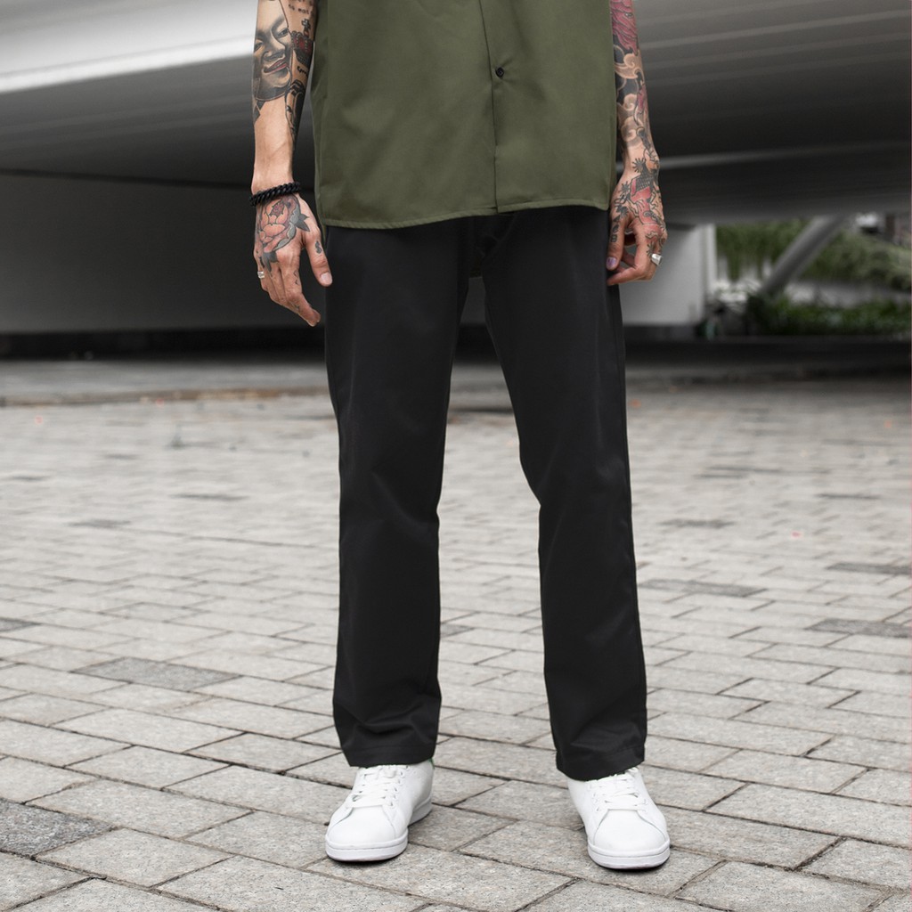 Quần Baggy KaKi Đen Trơn Ống Suông Nam và Nữ Dáng Suông Ống Rộng Chất Liệu Khaki