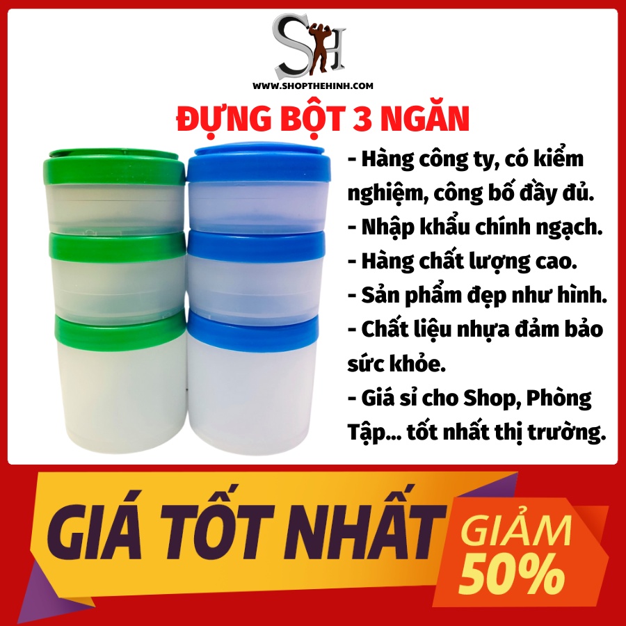 Đựng Bột Whey, Mass, Viên Thuốc Cho VĐV Chạy Bộ, Tập Gym, Chơi Thể Thao 3 Ngăn