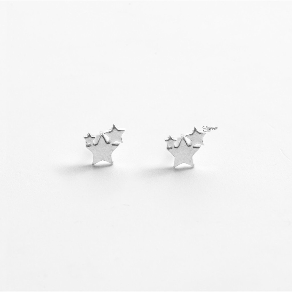 Bông Tai, Khuyên Tai, Hoa Tai Nữ Bạc 925 Cao Cấp SHIMMER SILVER TRIPLE STAR Thiết Kế 3 Ngôi Sao Xinh Xắn