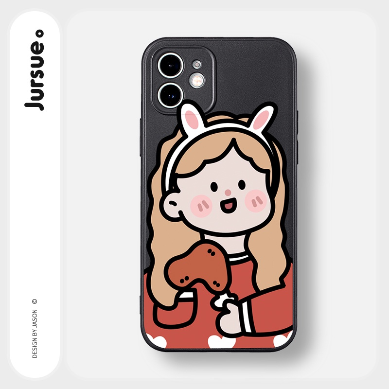 Ốp lưng JURSUE hoạt hình cặp đôi dễ thương đẹp cho iPhone 13 12 11 Pro Max SE 2020 X XR XS ip 8 7 6 6S Plus kute Y306