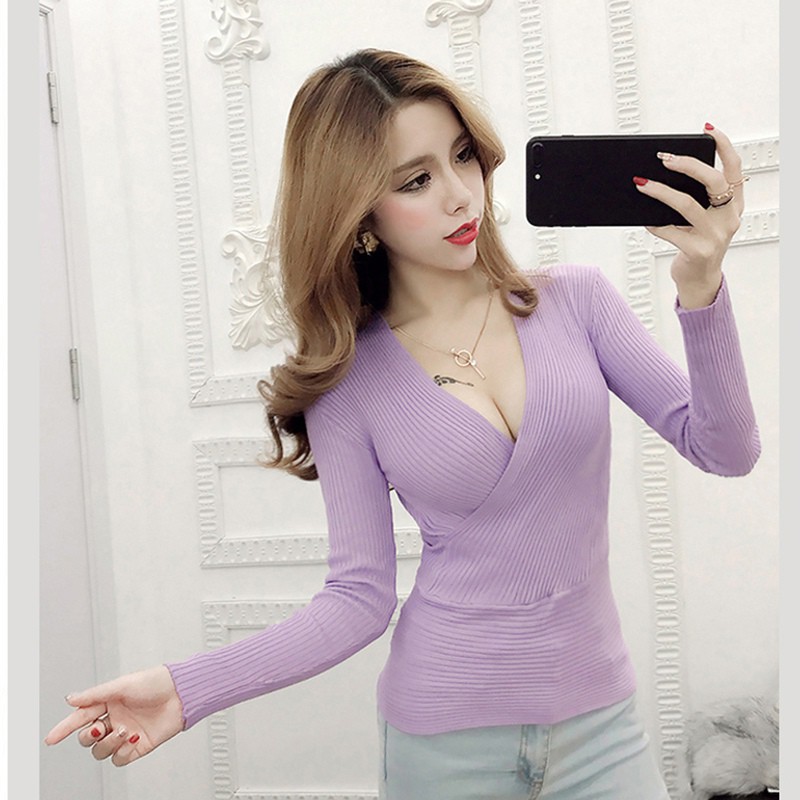 Áo Len Nữ Tay Dài Cổ Chữ V Thời Trang Quyến Rũ