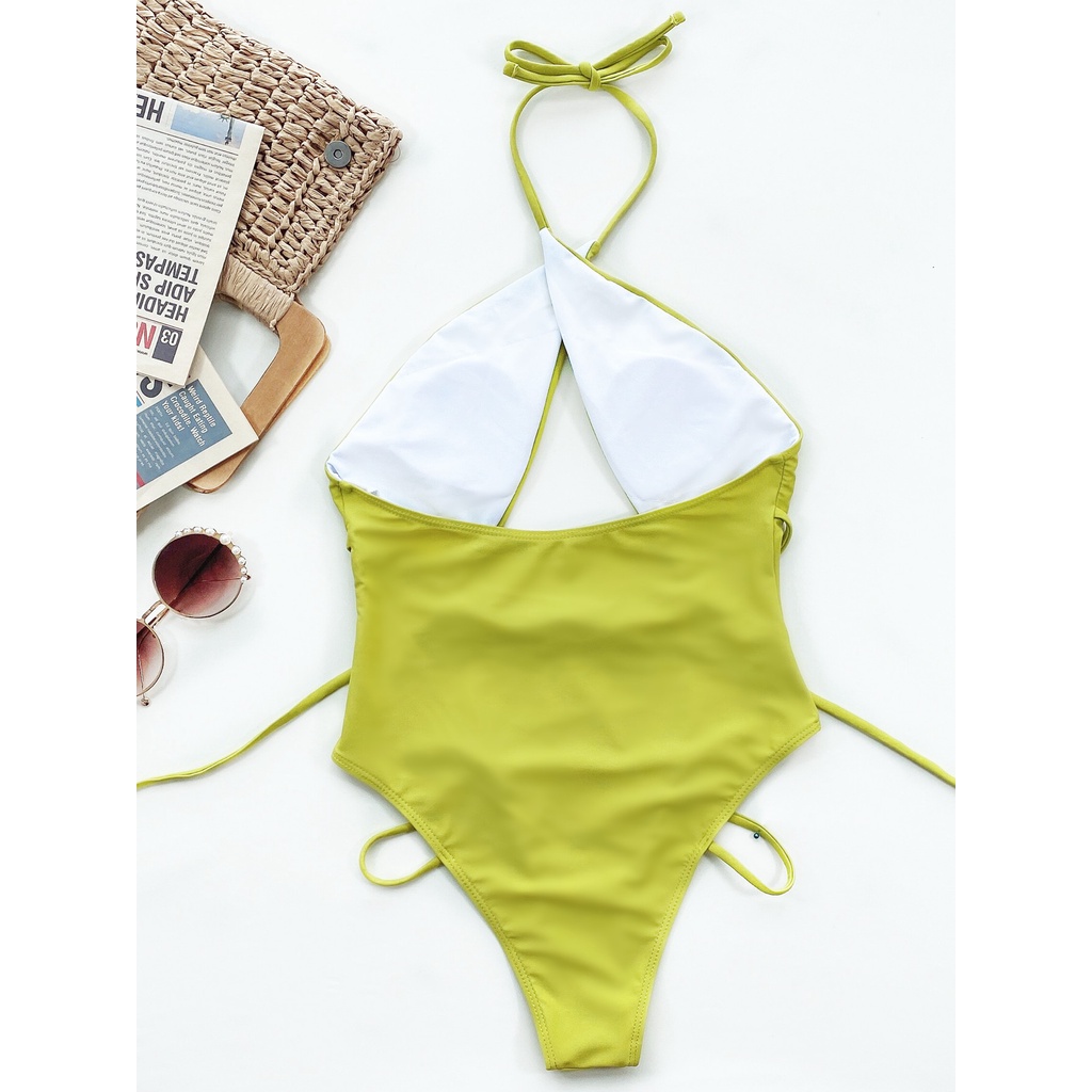 Bikini một mảnh thiết kế dây đan chéo màu xanh lá | BigBuy360 - bigbuy360.vn