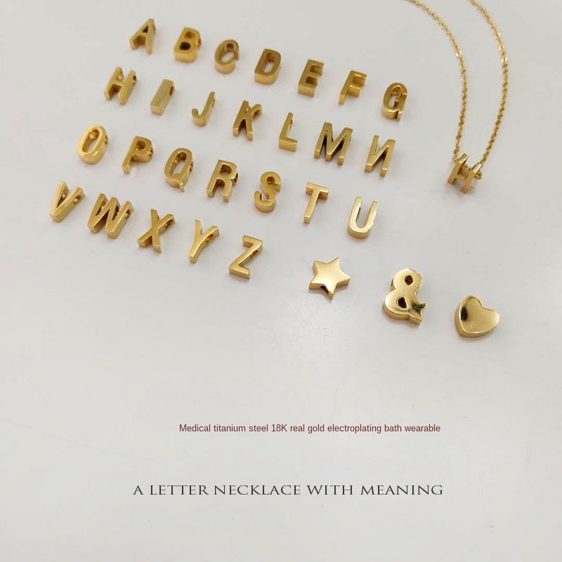 Custom 18k Gold Letters Titanium Steel Necklace Women Diy Letters Pendant Couples Sisters Wishbone Chain Valentine's Day Gift Chain