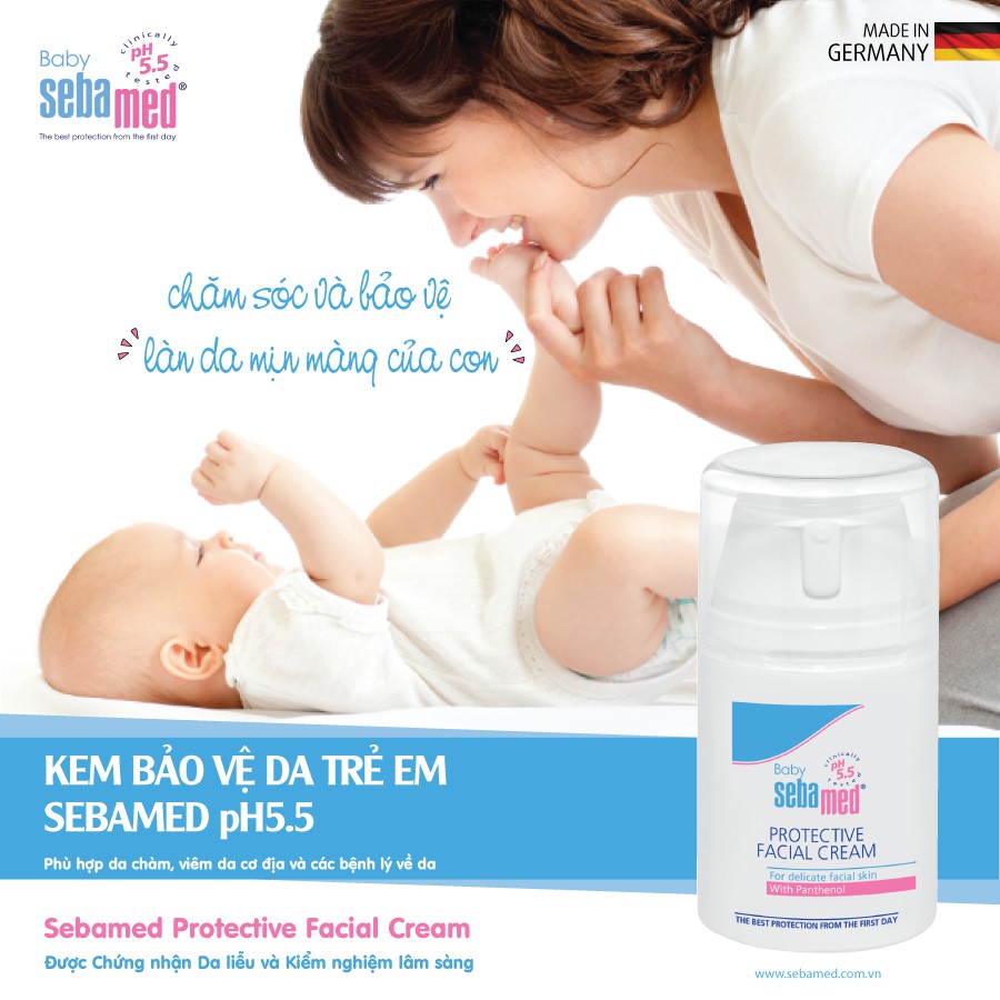 Kem bảo vệ da hỗ trợ giảmị chàm sữa cho bé Sebamed pH5.5 Baby Protective Facial Cream 50ml