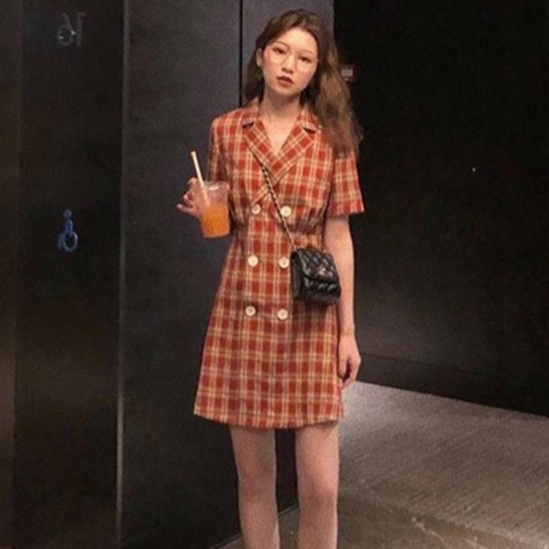 Pass Váy đầm cổ vest caro 2hand