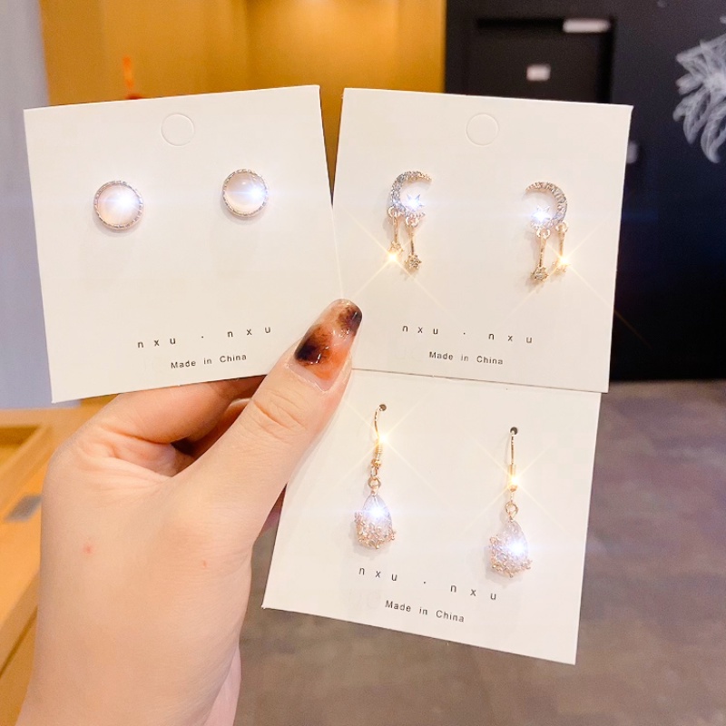 Bộ 50 bông tai đính đá ngọc trai thời trang phong cách Hàn Quốc