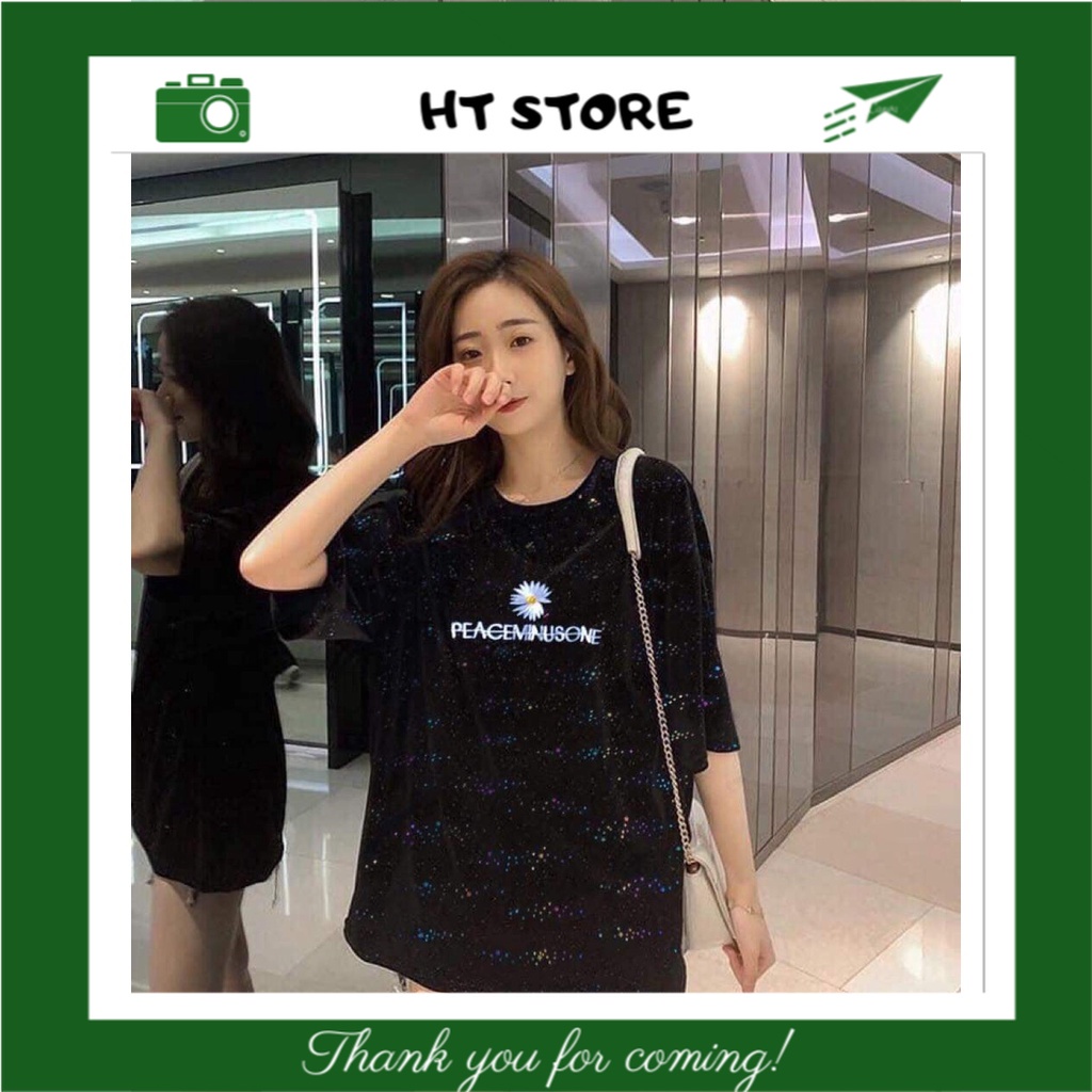 Áo thun nam nữ Unisex form rộng thời trang kim tuyến pe hoa cúc SP000952 - HT STORE