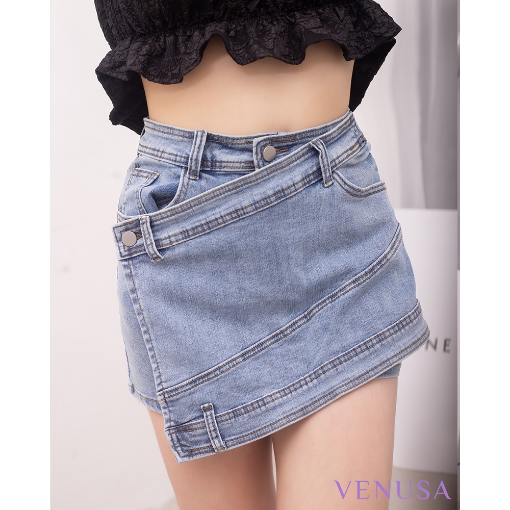 Quần sooc jean nữ vạt chéo denim Hàn Quốc sang chảnh VENUSA Q005 | BigBuy360 - bigbuy360.vn