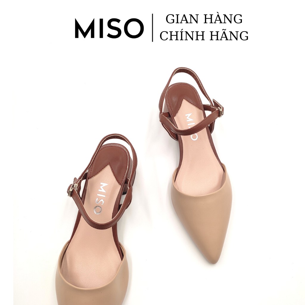 Giày sandal slingback nữ kiểu dáng basic phối màu độc đáo bít mũi hở hậu gót vuông cao 4cm mũi nhọn Miso M045