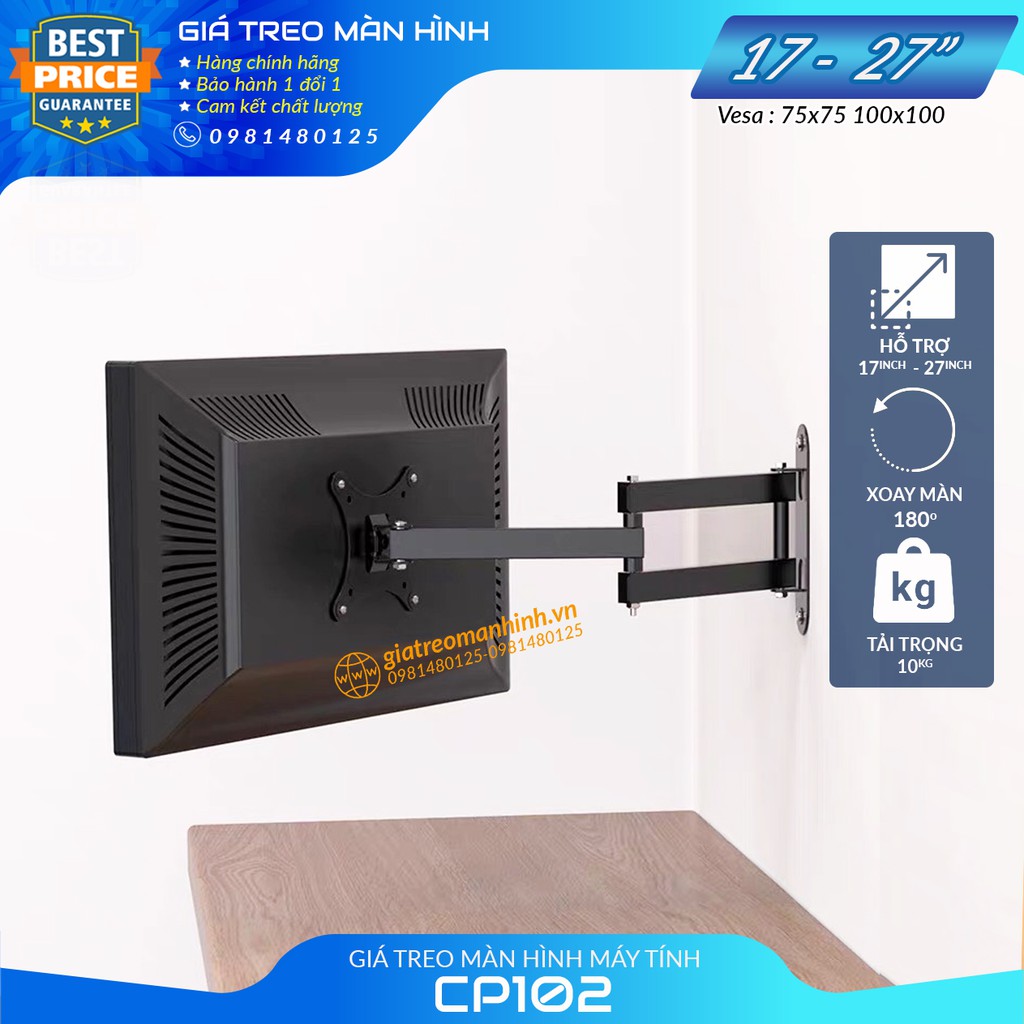 Giá Treo Màn Hình 17-27Inch  CP102 - Xoay 180 Độ Trái/Phải - Lắp Đặt Treo Tường