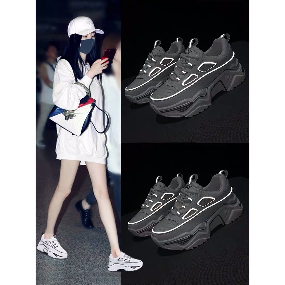 Giày thể thao nữ phản quang MK - 2 màu đen trắng , da phối vải cao cấp , thời trang Hàn Quốc đẹp,giá rẻ , hot trend 2020