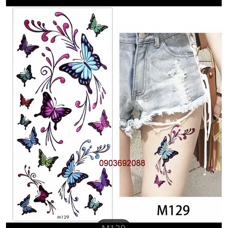 Hình xăm dán - tattoo sticker hình bướm kích thước 18.5 x 9cm