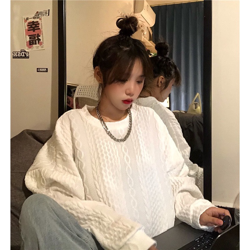 Áo sweater form rộng nỉ màu trắng ulzzang basic | BigBuy360 - bigbuy360.vn