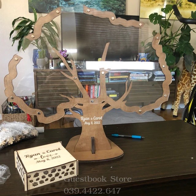 Hộp Thả Tim Gỗ Mẫu Cây Thả Chiếc Lá Ký Tên Size 60Cm| Thao Wedding Guestbook