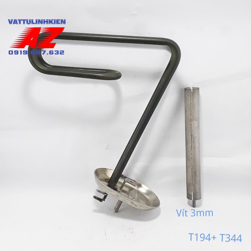 Bộ Linh kiện ruột đốt Bình nóng lạnh ARISTON 30L đời mới bát lõm 6,5cm x 19cm+17cm + Zoăng + Thanh magie 3mm (194+344+20