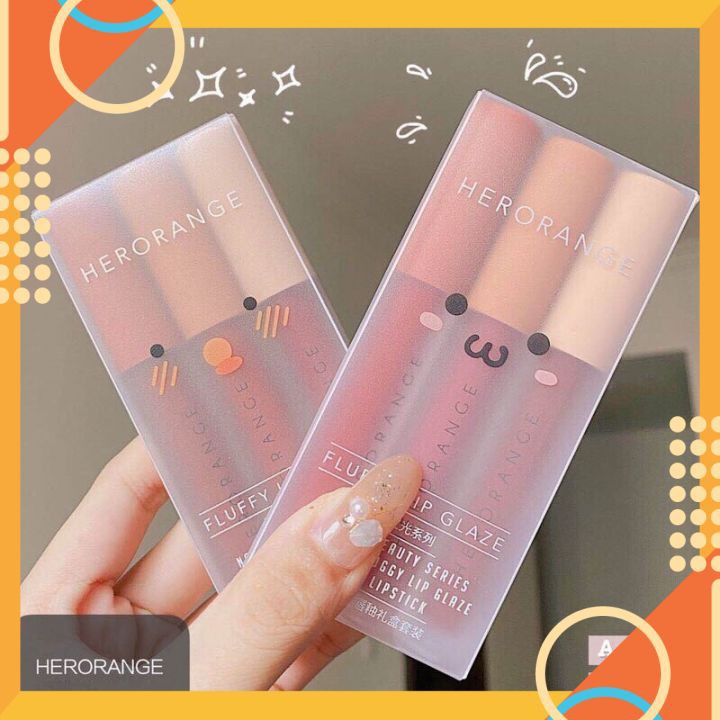 Sét 3 Cây Son Kem HEROANGE Fluffy Lip Glaze Siêu Lì , Siêu Xinh [Chuẩn Nội Địa] | BigBuy360 - bigbuy360.vn