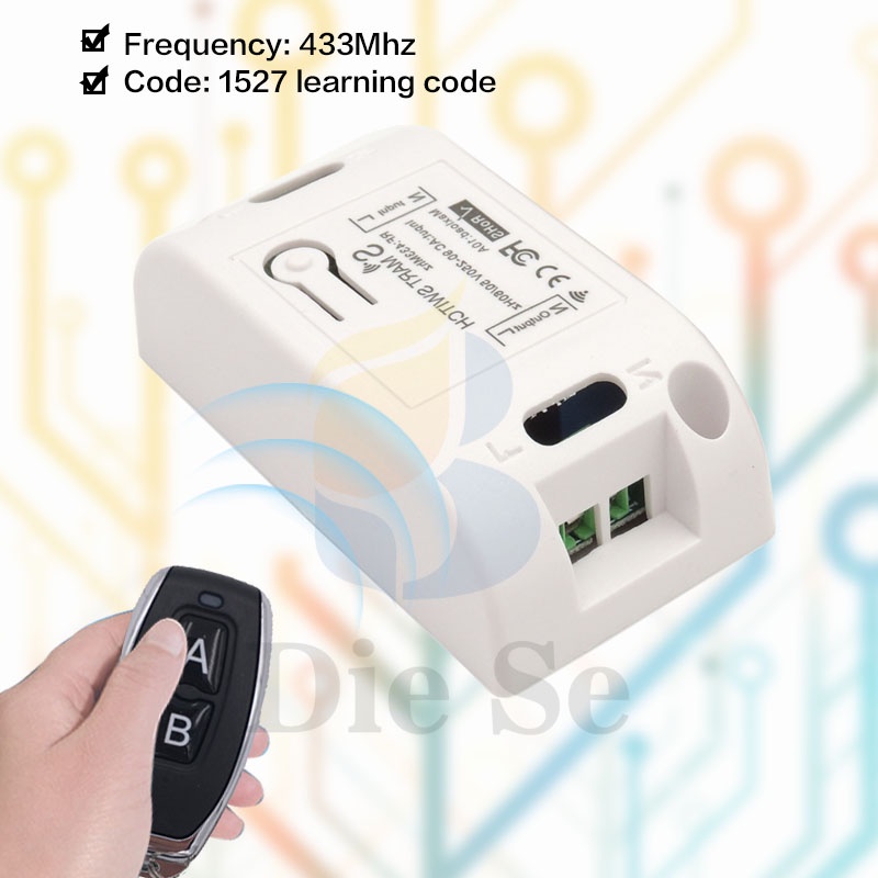 Công tắc rơ le DIESE không dây 433Mhz AC 90~220V 10Amp 2200W 1CH RF điều khiển đèn Led kèm phụ kiện