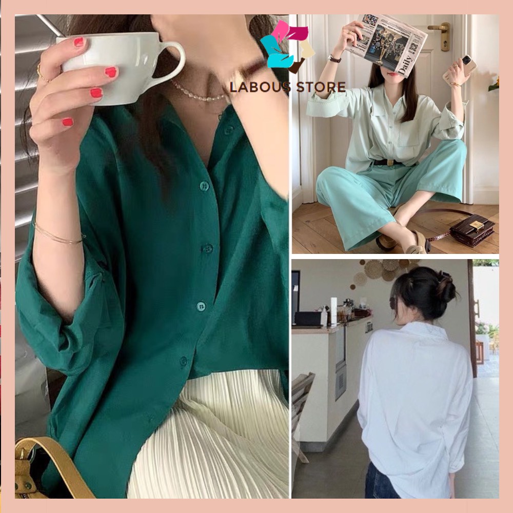 Áo Sơ Mi Nữ Form Rộng Dài Tay Đuôi Tôm Cúc Lưng Vải Đũi 3 Màu Đẹp B01-AO