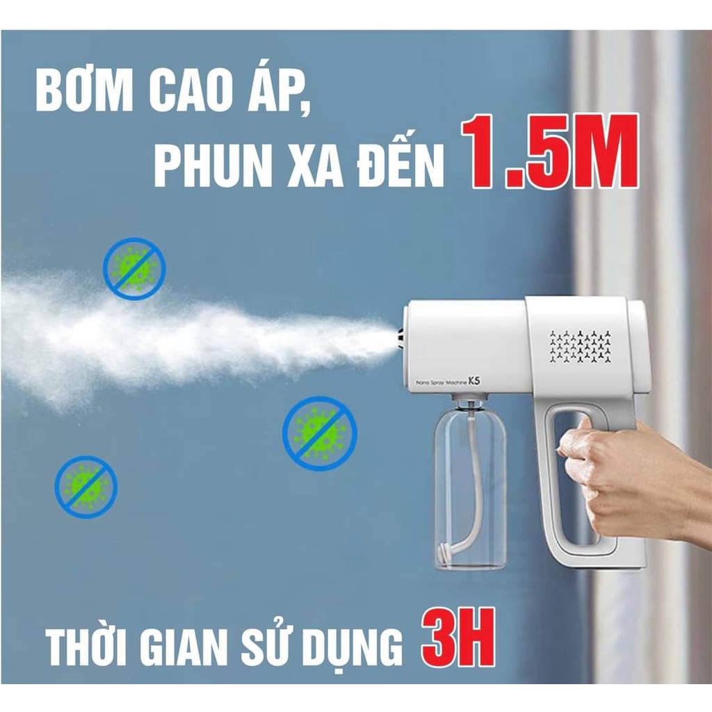 Máy Khử Khuẩn Nano Súng Khử Khuẩn K5 Chuẩn Chất Lượng Châu Âu Diệt Virut Ẩm Mốc Cho Gia Đình Nhà Hàng Ô Tô