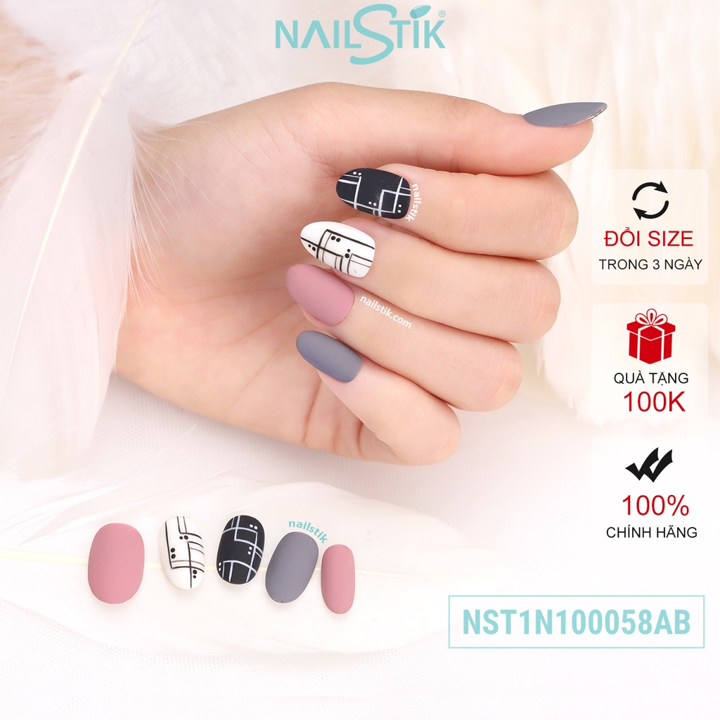 Móng úp thiết kế by NAILSTIK, màu color, form móng bầu, ngắn/dài,  058