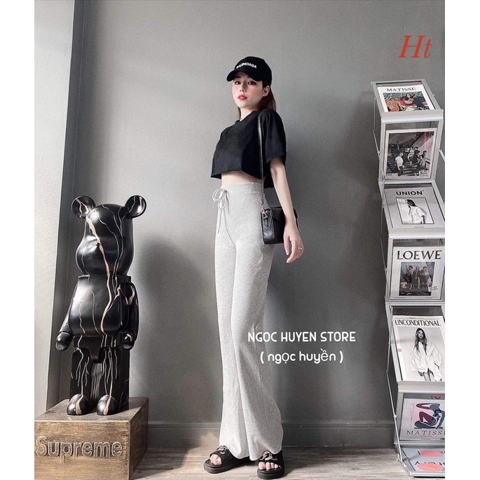 Sét áo croptop +quần loe xám HT12