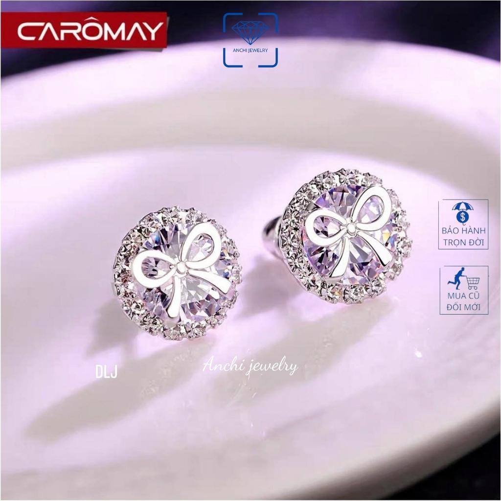 Bông tai nữ tròn đính đá mạ vàng, chuẩn bạc ta, Anchi jewelry
